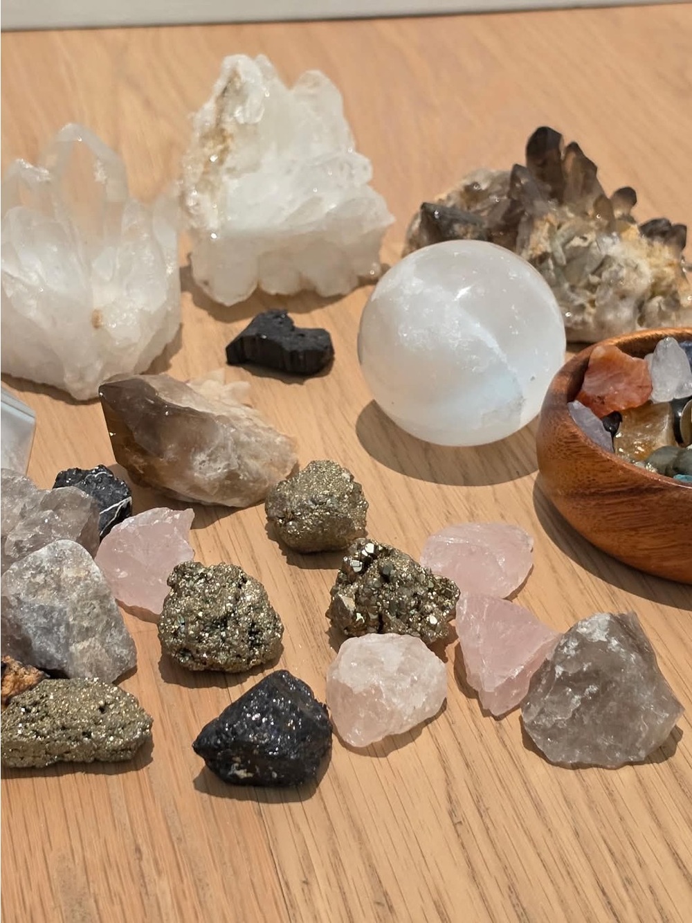 Crystal lot ,Mixed Pyrite , Rose , Smokey and Clear Quartz and more !